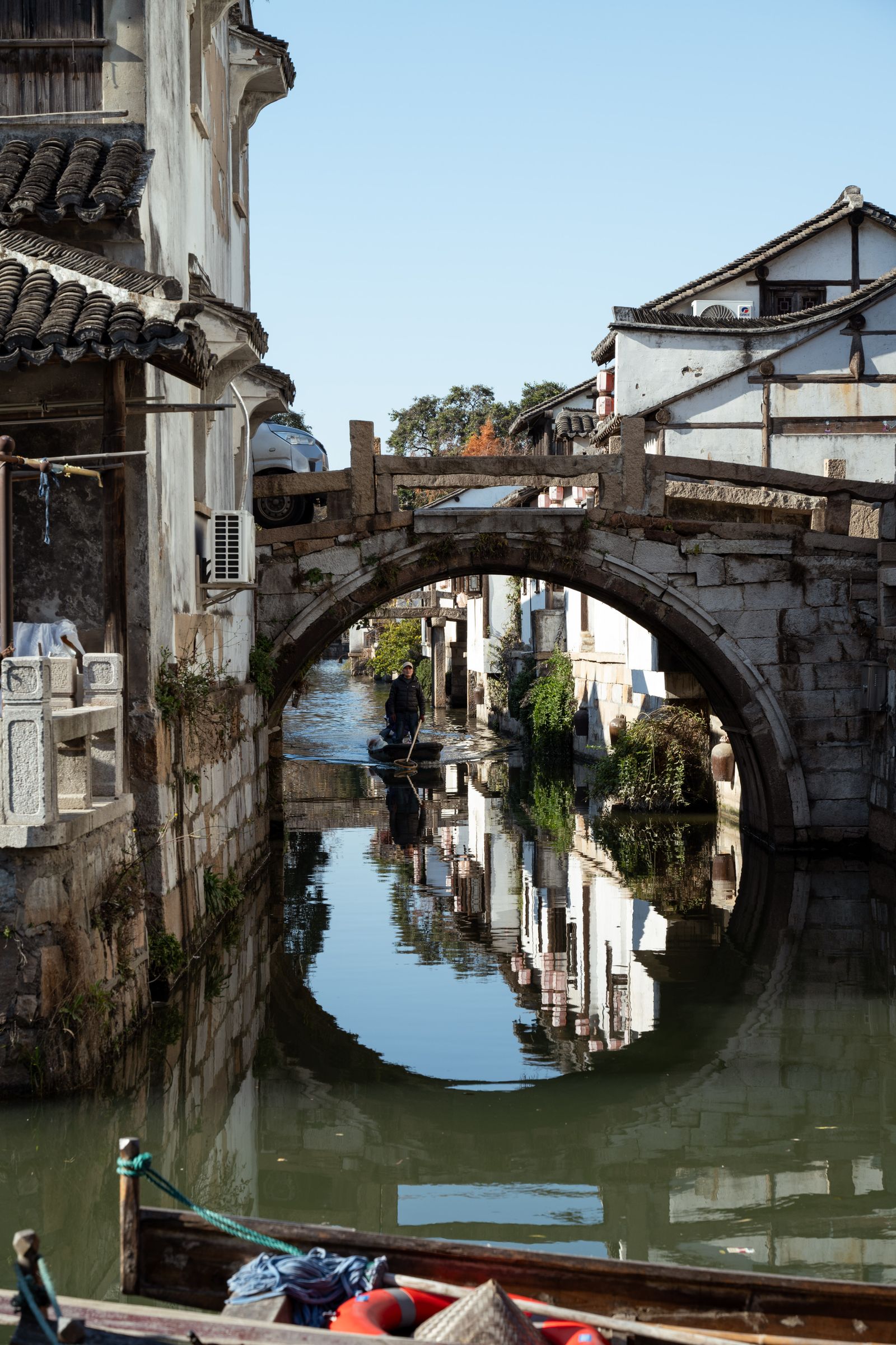 Canal and stone bridge in a Jiangnan water town near Suzhou